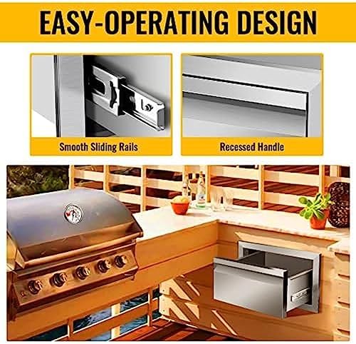 Outdoor Kitchen Drawers, Triple BBQ Drawers Stainless Steel Built-in Drawer For Outdoor Kitchen Island, Patio Grill Station,Single Drawer - Image 5