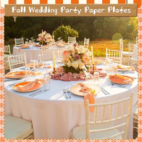 96 Pcs Fall Orange Paper Plates 9 Inch Scalloped Disposable Plate - Image 2