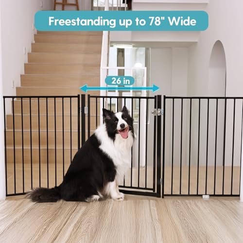 No Pawblems Freestanding Dog Gate with Door for Indoor & Outdoor, 30'' Tall - Image 3