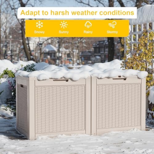 PatioZen 31 Gallon Wicker Pattern Resin Deck Box, Lockable Patio Outdoor Storage Box for Furniture, Garden Tools and Tools Storage, Waterproof Outside Storage Box (Grey) - Image 5