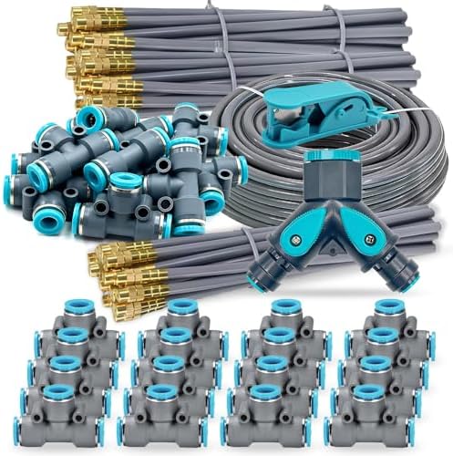 Drip Irrigation System, 82Ft 5/16 Inch Hose, 25 Adjustable Copper Nozzles, Automatic Atomizing Watering Kit for Greenhouse, Outdoor, Raised Bed, Lawn by Unknown