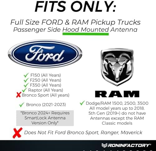 RONIN FACTORY Truck Antenna for Ford F150 F250 F350 Super Duty Raptor Bronco (21-23) Lightning Dodge RAM 1500 Accessories - Carwash Safe - Short Antenna F150 (4 Inch) - Image 2