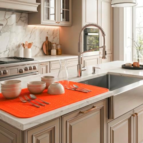 MicoYang Silicone Dish Drying Mat for Multiple Usage,Easy clean,Eco-friendly,Heat-resistant Silicone Mat for Kitchen Counter or Sink,Refrigerator or Drawer Liner Orange 4XL 32 inches x 18 inches - Image 5