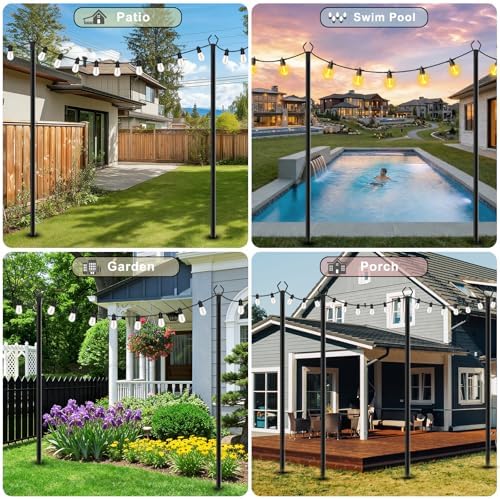 AHRLHR 8 Pack String Light Poles, Outdoor String Light Pole 10 ft Forked Metal Light Pole with Adjustable Outdoor Light Stand, Deck, Backyard, Garden, Wedding, Rustproof and Sturdy with Hooks. - Image 2
