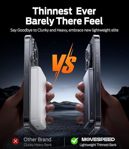 MOVE SPEED 0.5'' 10,000mAh Magnetic Power Bank, MagSafe Portable Charger iPhone 17 Air Accessories,Magsafe Battery Pack for iPhone 17 Pro Max Air/16/15/14/13/12,Travel Essential,Glacier Gray - Image 2