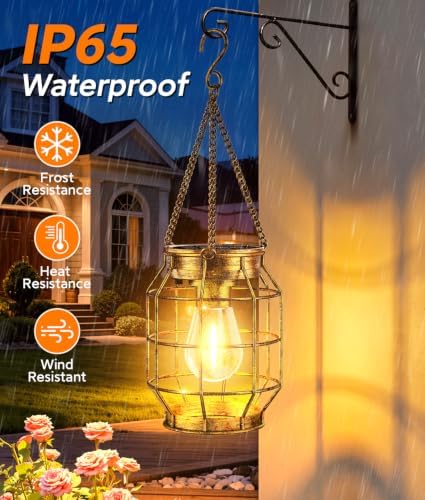 KOOPER Solar Lanterns Outdoor Waterproof, Metal Hanging Solar Lights 4 Pack - Image 4