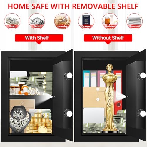 3.4 Cub Large Safes for Home Use, Digital Home Safe Box Fireproof Waterproof with Programmable Keypad, Spare Keys and Removable Shelf, Anti-Theft Fire Proof Safe for Document Money Valuables - Image 5