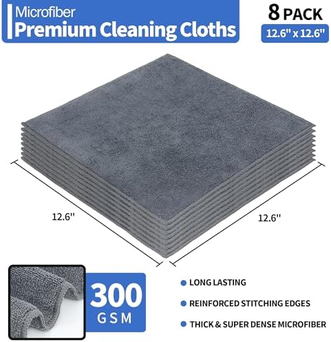 Microfiber Cleaning Cloth, Premium 8 Pack Cleaning Towels, Lint-Free Streak-Free Ultra Absorbent, 300GSM Reusable Microfiber Towel for Cars Shop Garage Home Kitchen, 12.6" x 12.6" Grey - Image 2