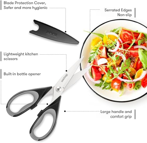 iBayam 8.5" Kitchen Scissors with Sheath, Black Cooking Scissors - Image 2