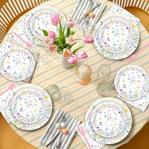 OBUSATT 100 Pcs Wildflower Paper Plates and Napkins Party Supplies Wildflower Party Decorations Floral Wildflower Disposable Plates Set for Summer Spring Birthday Baby Shower Wedding, Serve 25 Guests - Image 5