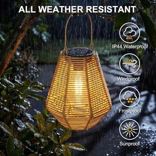 pearlstar Solar Lanterns Outdoor 2 Pack Rattan Hanging & Table Decor Lights - Image 5