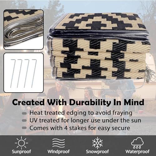 SAND MINE Reversible Mats with Led Strip Lights, Plastic Straw Rug, Modern Area Rug, Large Floor Mat for Outdoors, Patio, Backyard, Deck, Picnic, Camping, Black & Beige, 8' x 10' - Image 4