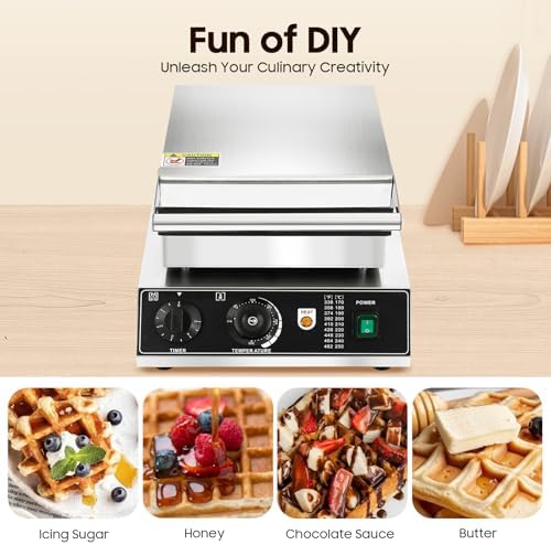4-Slice Commercial Waffle Maker, 1750W Electric Honeycomb-Shaped Waffle Machine, Stainless Steel Waffle Iron Baker with Non-Stick Coating, 122-572℉ Temperature Adjustable - Image 6
