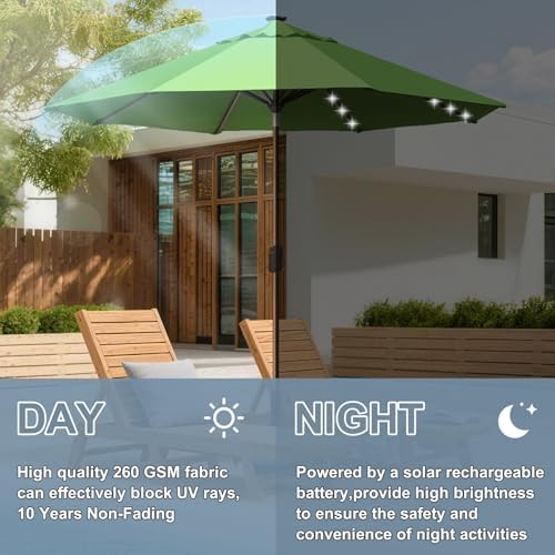 EliteShade USA 10-Year-Non-Fading 10ft Market Patio Umbrella, Commercial Grade Table Sun Umbrella with 80 Solar LED Lights, Crank Open, Windproof & UPF 50+ UV Protection for Garden, Deck, Pool, Backyard, Macaw Green - Image 4