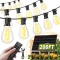200FT Solar String Lights Outdoor Waterproof 72+2 LED Bulbs, Solar Powered with Remote & USB Port, 3 Light Modes Dimmable Patio Lights for Large Backyard, Garden, Party by AMZRAP