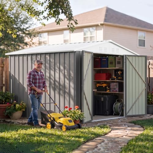 Devoko 8x10 FT Outdoor Storage Shed, Metal Tool Shed with Lockable Door&Slooping Roof, Outside Storage for Garden Backyard Patio(Gray) - Image 6
