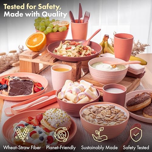 FOODLE Wheat Straw Dinnerware Set - Non-Toxic Kids Plates and Bowls Sets - Image 4