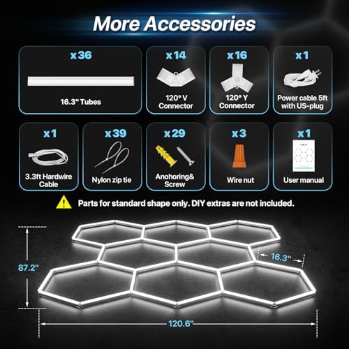 HYPERLITE Gen II Hexagon Garage Lights: 245W 24500LM 8 Grids Hexagon Led Light, 6500K Ultra Bright Honeycomb Hex Lights, Durable Design for Garage, Shop, Basement, Barber, Homegym - Image 5