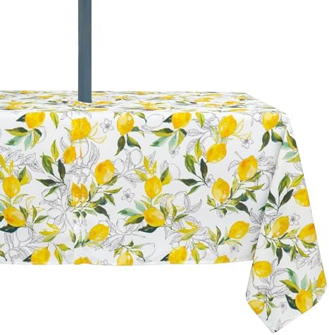 Outdoor Tablecloth with Umbrella Hole Lemon Print Outdoor Table Cover, Windproof & Easy Install Patio Tablecloth for Picnic, Garden, Backyard & Summer Parties 60 x 84 in by Rodvnyh