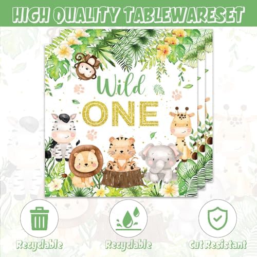 40Pcs Cute Wild Animals Birthday Decorations,Perfect Safari Birthday or Baby Shower Decorations,Wild Animals Plates and Napkins Set for 20 Guests - Image 4