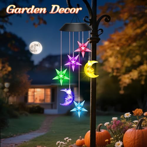 Winzwon Solar Lights Outdoor Moon Star Wind Chimes for Outside - Image 4