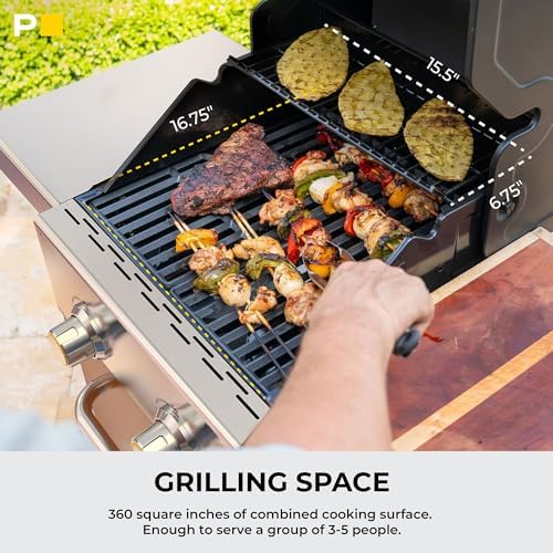 Permasteel 2-Burner Propane Gas Grill, BBQ Grill with Foldable Side Tables & Tool Hooks, Perfect for Outdoor Cooking, Patio & Garden, Copper - Image 4