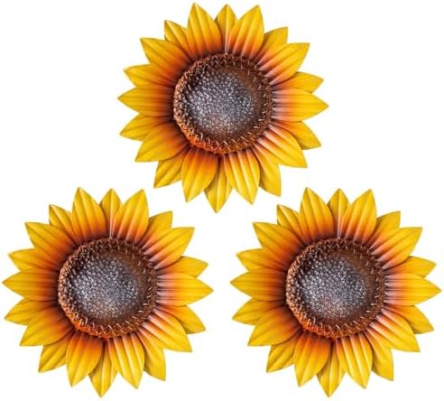 YEAHOME Sunflower Wall Decor - 9'' Metal Flower Wall Art Decorations 3 PACK Spring Yard Garden Sunflower Decor Hanging for Kitchen, Bathroom, Bedroom, Set of 3 Handmade Gift for Home, Indoor, Outdoor by YEAHOME