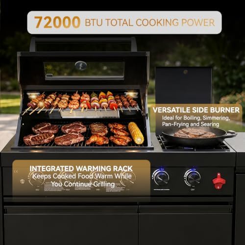 65" Modular Outdoor Kitchen Island,4-Burner 72,000 BTU Stainless Steel Propane Grill with Side Burner,Infrared Burner,Refrigerator,and Granite Countertop.Gas Grill for Backyard & Patio BBQ. - Image 6