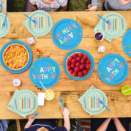 96Pcs Blue Green Happy Birthday Party Decorations Serves 24 - Image 7