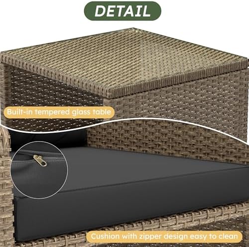 LHBcraft 5 Piece Patio Furniture Set, PE Wicker Outdoor Furniture Set with Soft Cushions & Coffee Table, Outdoor Lounge Chairs with Ottoman for Porch, Lawn, Balcony, Sand-Black - Image 4