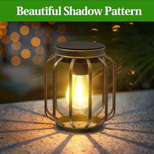 Solar Lanterns Outdoor Waterproof Metal Hanging Solar Lantern Lights Bronze - Image 2
