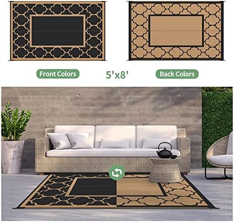 GENIMO Outdoor Rug, Waterproof Plastic Rugs for Patio, 5'x8' Black Brown - Image 4