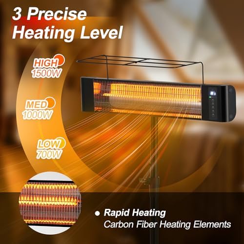 Infrared Patio Heater 1500W Outdoor Heaters RealSmart Electric Space Heater 3 Heating Modes Outdoor/Indoor Use Heater Wall-Mounted Tripod 12H Timer IP65 for Backyard Garage Greenhouse - Image 2