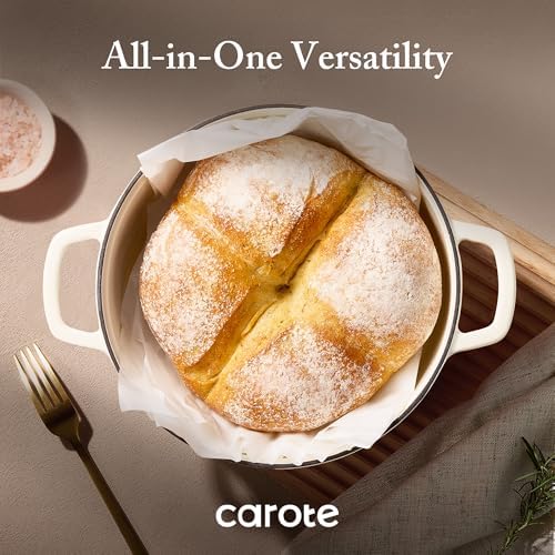 CAROTE Enameled Cast Iron Dutch Oven Pot with Lid, 4 QT Dutch Ovens, Heavy-Duty Cast Iron Pot for Sourdough Bread Baking, Braising, Stews, Roasting, Healthy & Non-Toxic, Dual Handles, All Stovetop Compatible, Oven Safe up to 500° F, Cream White - Image 5