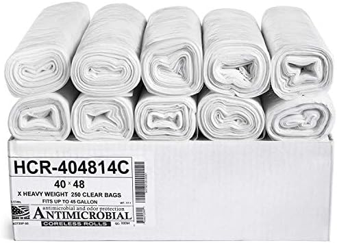 Aluf Plastics 45 Gal Clear Trash Bags, 14 Micron (EQ.), 40" x 48" (250 Pk) by AlufPlastics