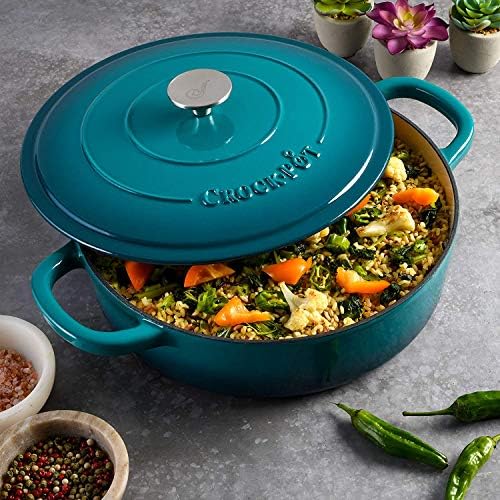 Crock-Pot Artisan Enameled Cast Iron Braiser W/Lid, 5 Quart, Teal Ombre - Image 7