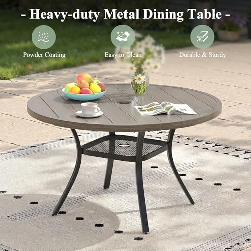 Outdoor Dining Table with Adjustable Umbrella Hole, 40.6" All-Weather Round Patio Dining Table for 4, Metal Patio Table with Storage Shelf for Garden Lawn Porch Deck Yard, Grey - Image 6