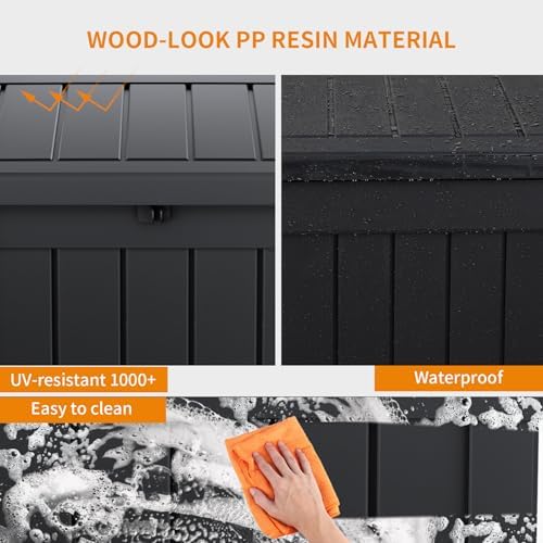 DRATO 51 Gallon Outdoor Storage Box Waterproof, Lockable Resin Deck Box for Patio Furniture, Pool Supplies & Garden Tools, Weatherproof Outside Storage Bin for Backyard Porch (Black, 51 Gallon) - Image 4
