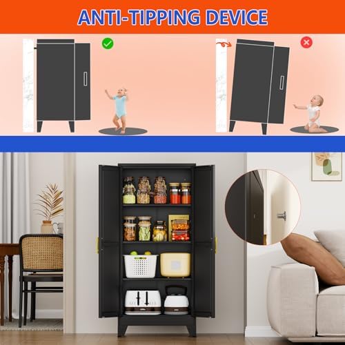 GAIOUS 61''Tall Metal Garage Storage Cabinet,File Cabinet with Door and Adjustable Shelves, Outdoor Steel Tool Cabinet for Home,Office,Warehouse,Garage,Black - Image 5