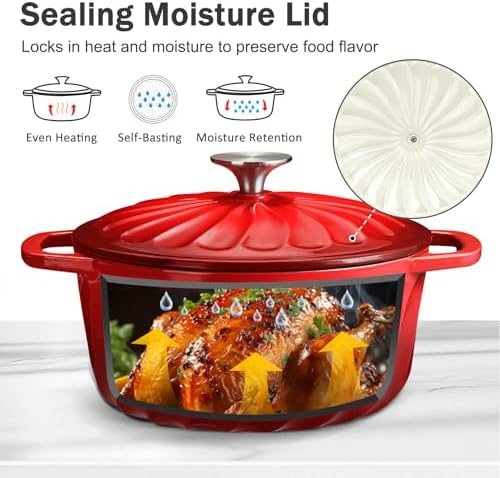 Enameled Cast Iron Dutch Oven Pot with Lid, 6 QT Large Dutch Oven - Image 5
