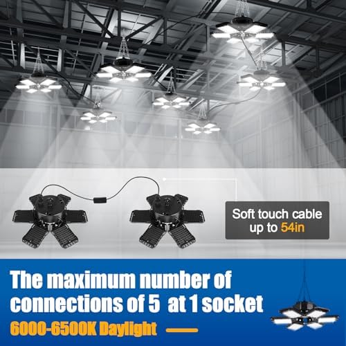 Aoretic LED Garage Lights 4 Pack -180W, 18000LM 6500K Led Shop Light with 6+1 Deformable Panels, Basement Barn Light Garages Ceiling Lights, E26/E27 for Garage, Warehouse, Shop, Basement - Image 3