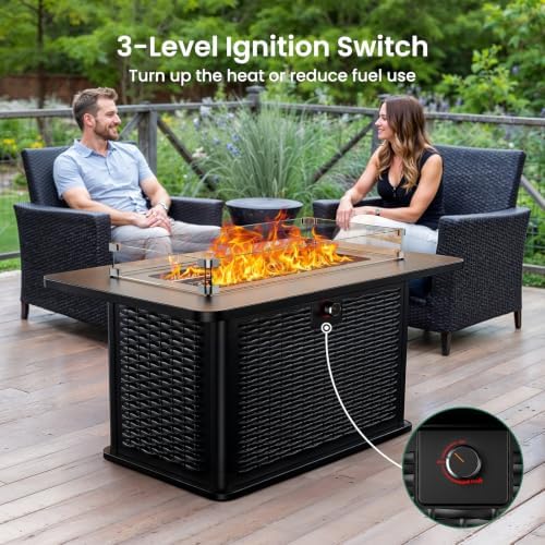 Ciays 43-Inch Rectangular Propane Fire Pit with 60,000 BTU Output, Outdoor Gas Fire Pit Table Premium for Outside Patio with 304 Stainless Steel H-Burner, Glass Stones, and Wind Guard - Image 6