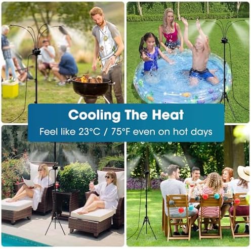 5.3FT Standing Misters for Outside Patio,Portable Misting Cooling System with 12L Bucket,Booster Pump,26.5FT Water Line & 6 Brass Nozzles,Adjustable Height Water Mister for Patio, BBQ, Pool - Image 2