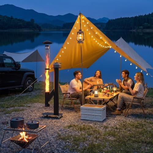 Outdoor Pellet Patio Heater, 71.2 in Glass Fire Tube,Ash Box,Casters - Image 4