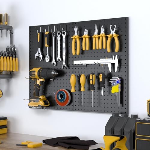 Spampur Peg Board, 4 Pack Metal Black Pegboard Panels with 50 Hooks - Image 2