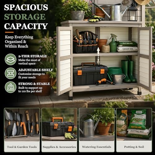 Gowoodhut Outdoor Storage Cabinet with Shelve Garden Patio Tool Storage - Image 2