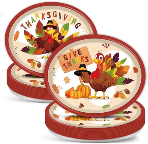 Qyeahkj 50 PCS Thanksgiving Oval Paper Plates Large 11” Disposable Turkey Party Decorations Fall Autumn Supplies Favor for Harvest Dinner Home Kitchen Serving Dish Party Tableware Set by Qyeahkj