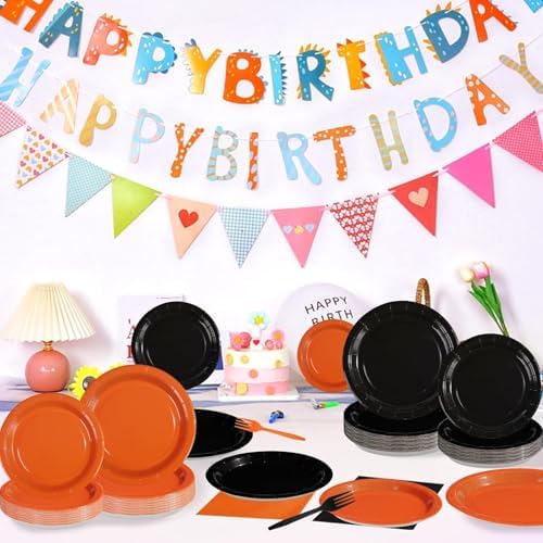 Grencian 96Pcs Orange and Black Party Decorations, Serves 24 - Image 6