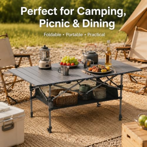Portable Folding Camping Table, Adjustable Height, Black, 47 x 21 in - Image 6