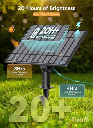 Minetom 163FT Solar String Lights Outdoor Waterproof,S14 Patio Lights - Image 2